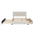 Queen Upholstered Platform Bed With Twin Size Trundle And Two Drawers, Beige Queen Beige Upholstered