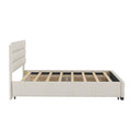 Queen Upholstered Platform Bed With Twin Size Trundle And Two Drawers, Beige Queen Beige Upholstered