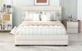 Queen Upholstered Platform Bed With Twin Size Trundle And Two Drawers, Beige Queen Beige Upholstered