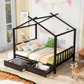 Full Size Metal House Platform Bed With Two Drawers,Headboard And Footboard,Roof Design,Black Black Metal