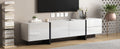 White & Black Contemporary Rectangle Design Tv Stand, Unique Style Tv Console Table For Tvs Up To 80'', Modern Tv Cabinet With High Gloss Uv Surface For Living Room. White 80 89 Inches Particle Board