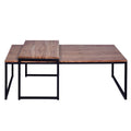 48, 27 Inch 2 Piece Rectangular Wood Nesting Coffee And End Table Set, Sled Metal Base, Brown, Black Walnut Black Metal & Wood