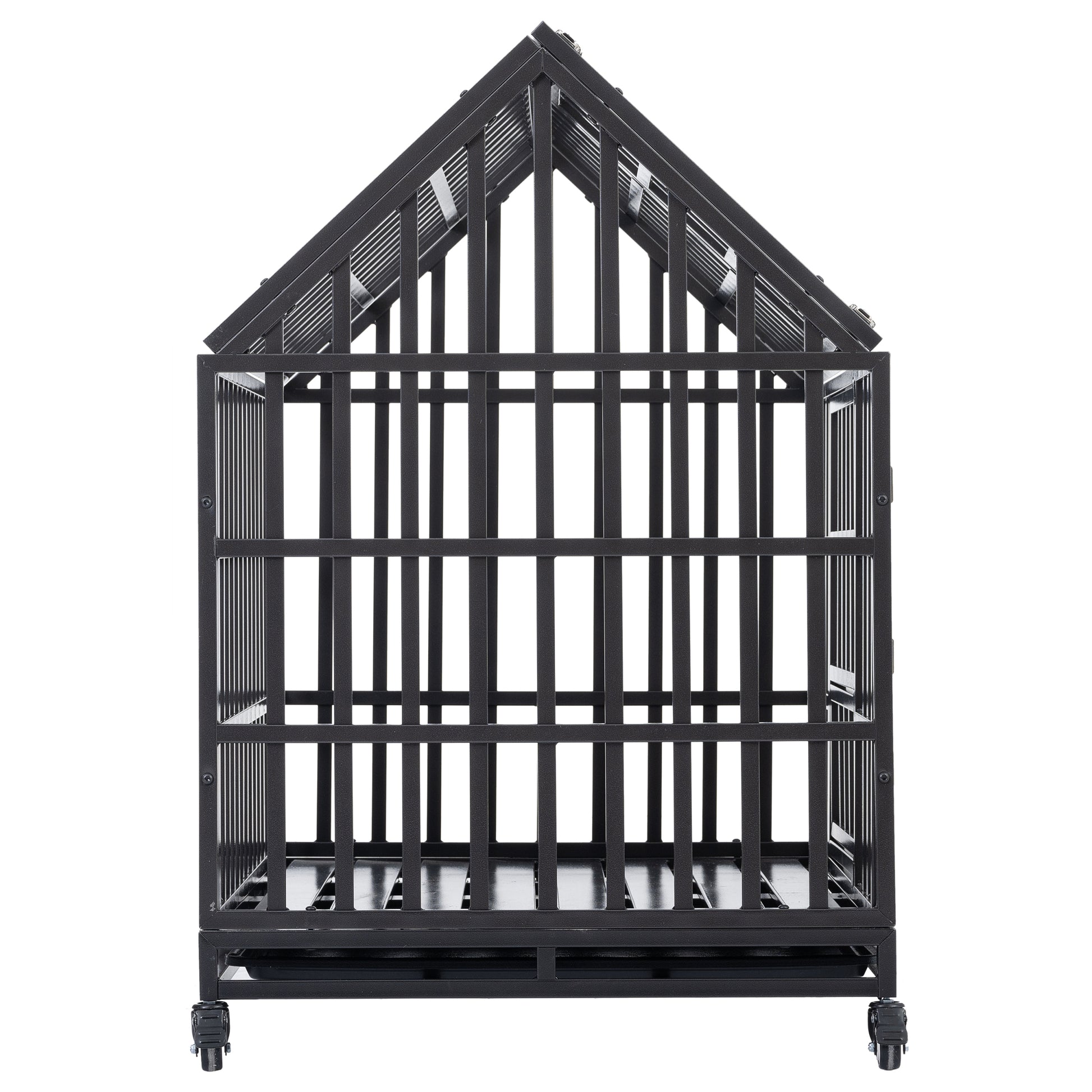 Heavy Duty Dog Cage Pet Crate With Roof Black Carbon Steel