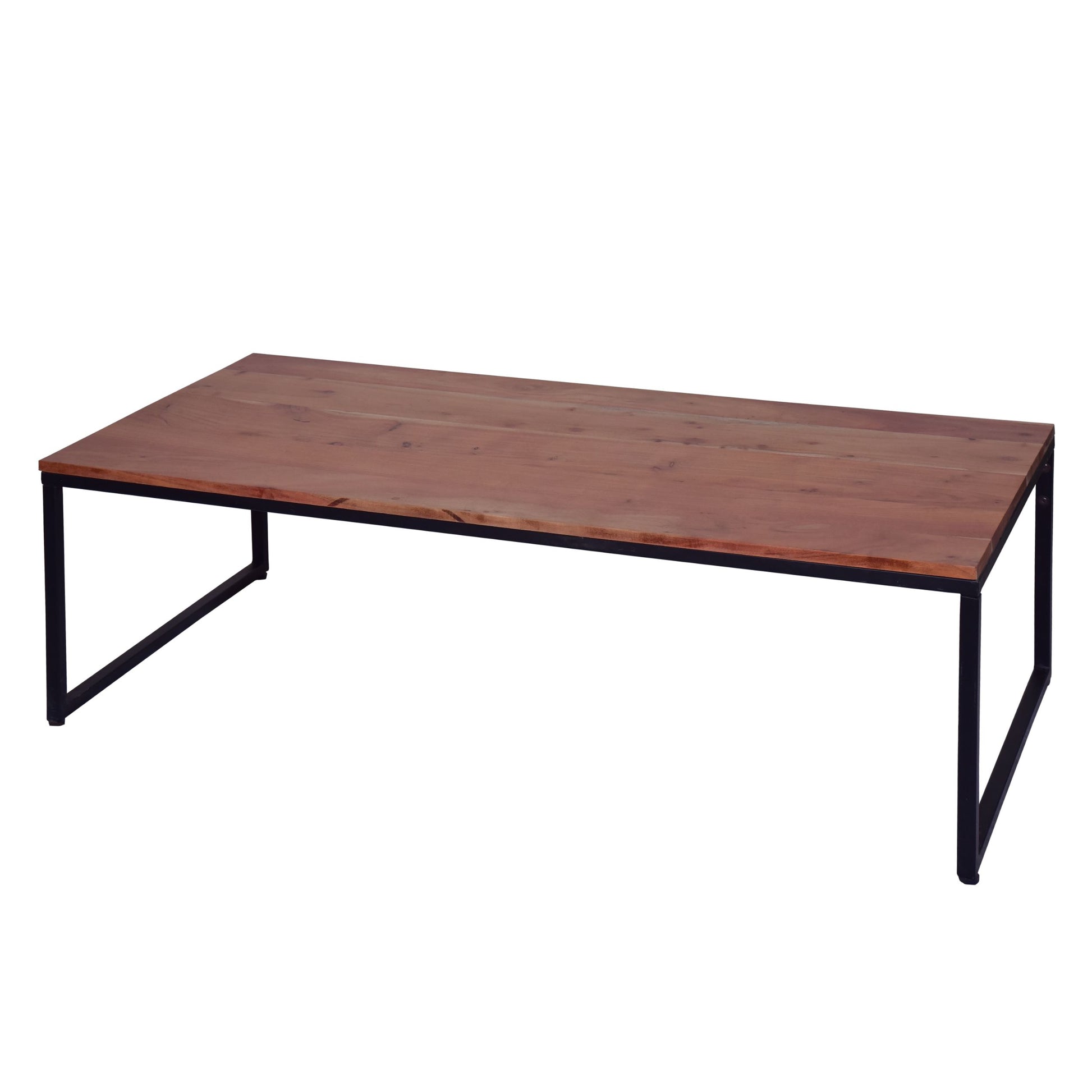 48, 27 Inch 2 Piece Rectangular Wood Nesting Coffee And End Table Set, Sled Metal Base, Brown, Black Walnut Black Metal & Wood