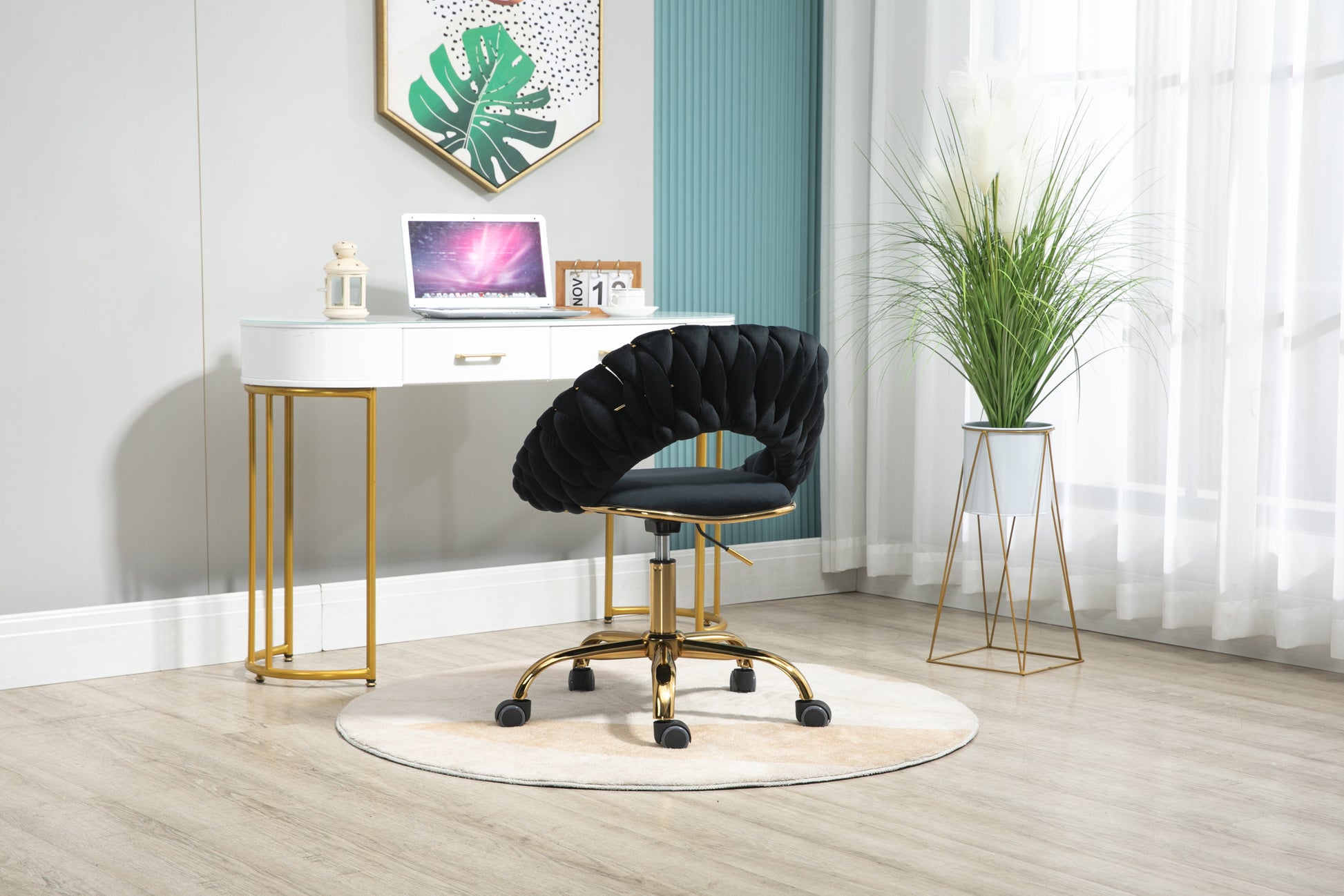 Coolmore Computer Chair Office Chair Adjustable Swivel Chair Fabric Seat Home Study Chair Black Polyester