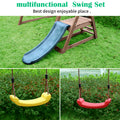 Wood Swing Set For Backyard, 2 In 1 Outdoor Swing Set With Slide, Climbing Rope Ladder Kids Backyard Playset Natural Solid Wood