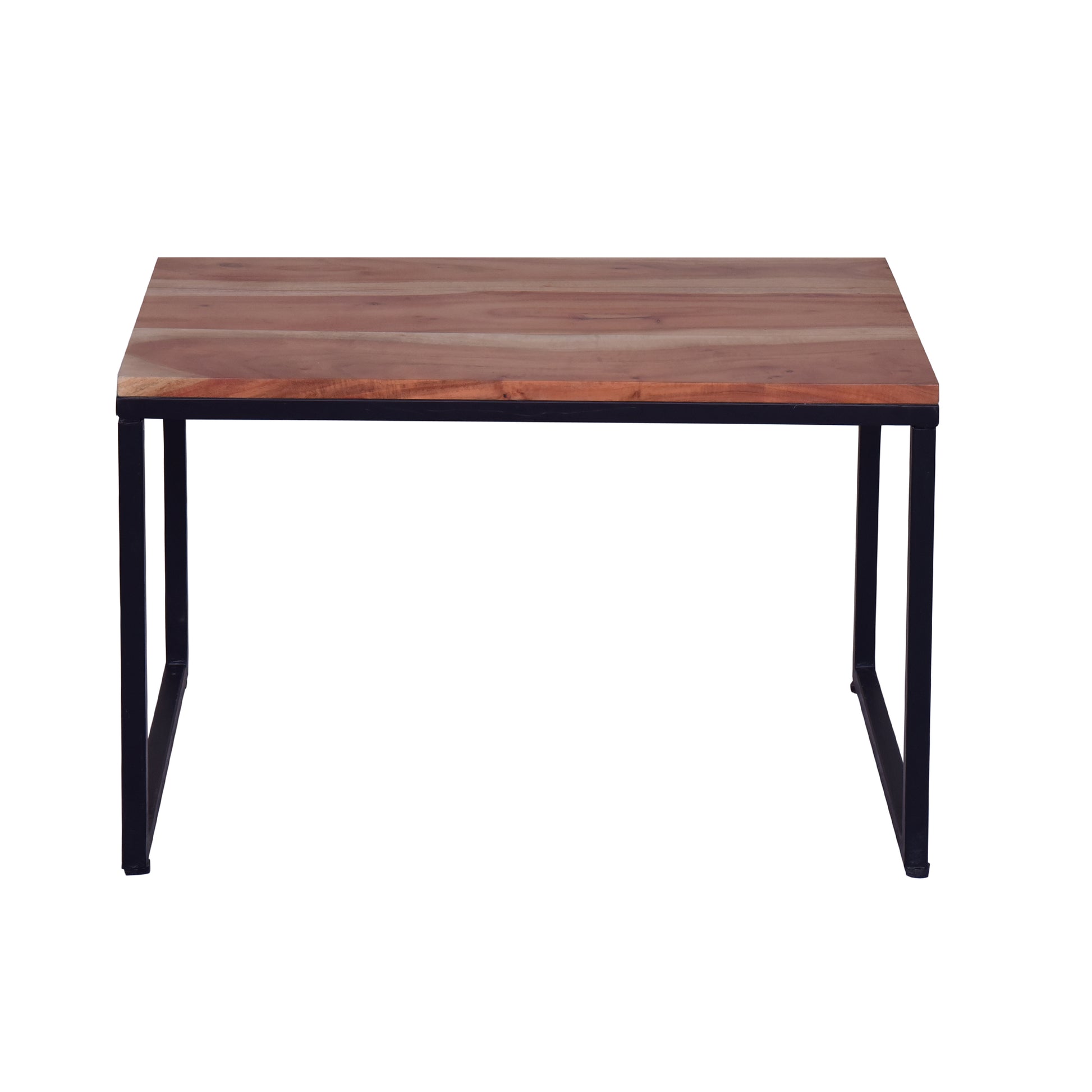 48, 27 Inch 2 Piece Rectangular Wood Nesting Coffee And End Table Set, Sled Metal Base, Brown, Black Walnut Black Metal & Wood