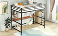 Full Metal Loft Bed With Desk And Shelve, Black Black Metal