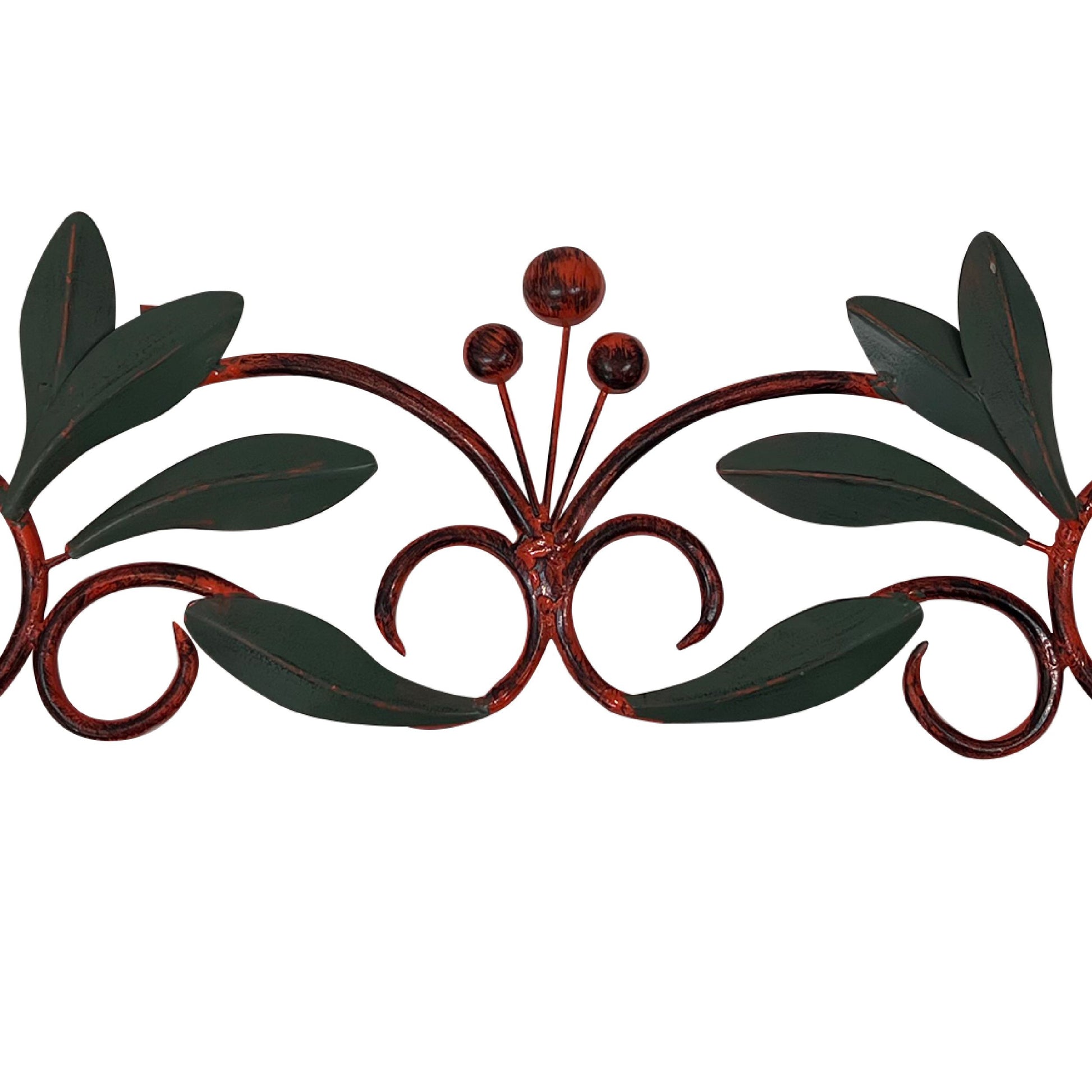 32 Inch Olive Branch Metal Wall Decor, Green And Brown Green Metal