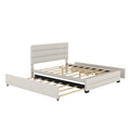 Queen Upholstered Platform Bed With Twin Size Trundle And Two Drawers, Beige Queen Beige Upholstered