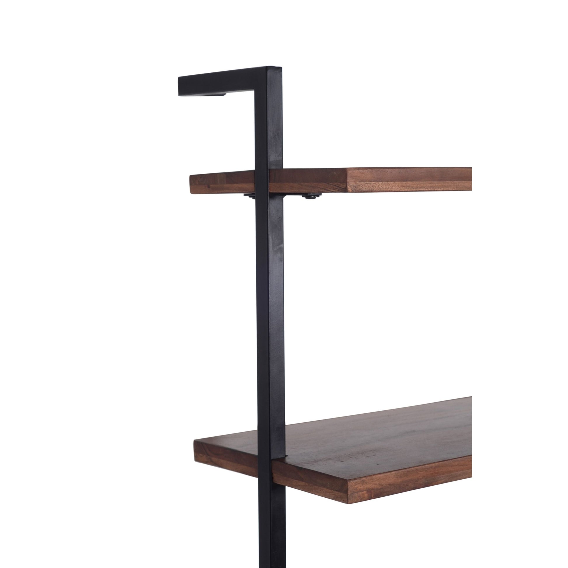 Industrial 3 Tier Mango Wood Ladder Storage Wall Shelf With Tubular Frame, Brown And Black Walnut Black Metal & Wood