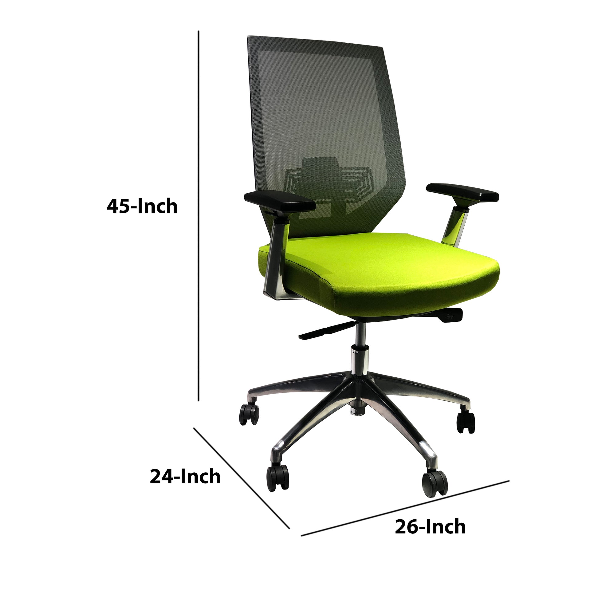 Adjustable Mesh Back Ergonomic Office Swivel Chair With Padded Seat And Casters, Green And Gray Green Metal & Wood