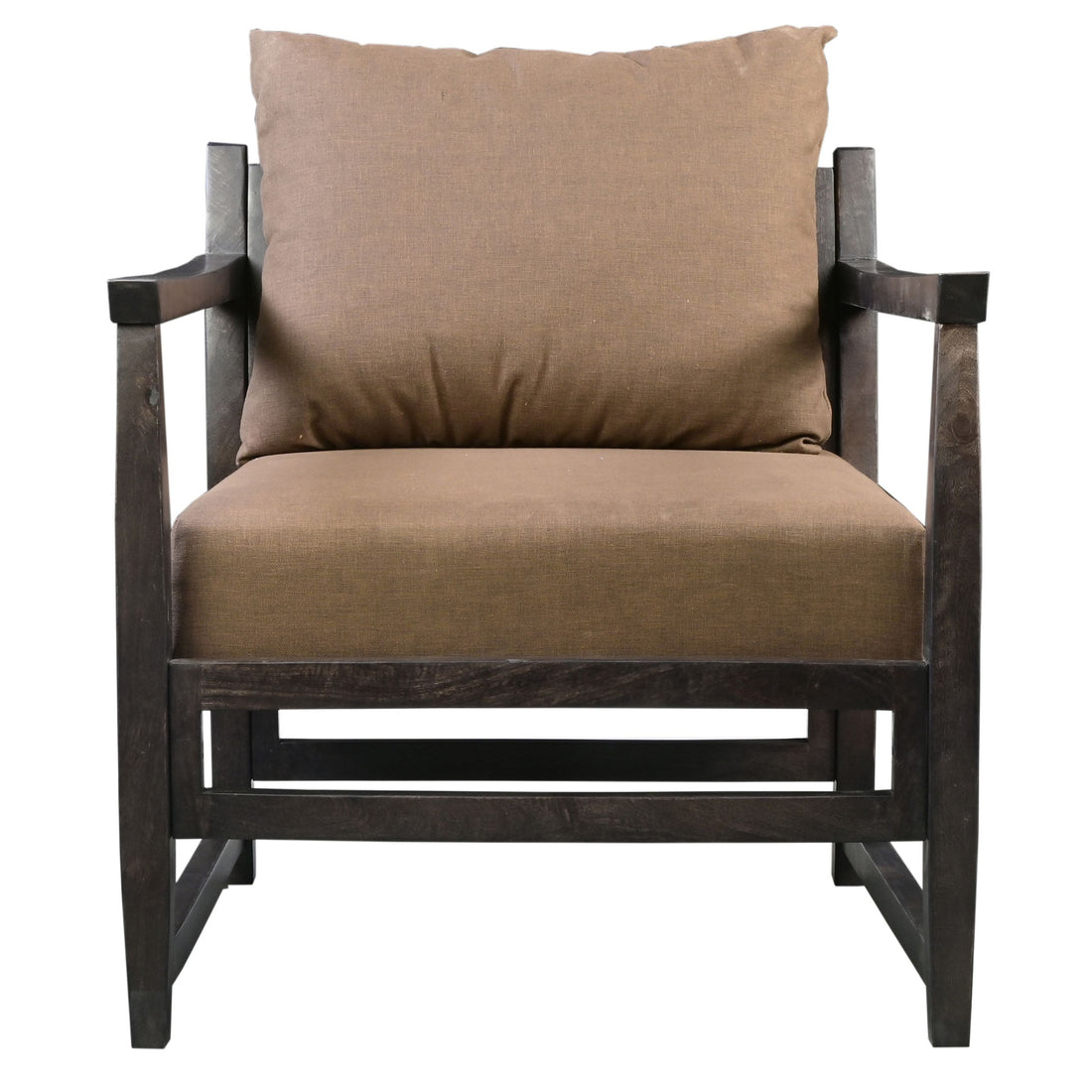 Malibu 27 Inch Handcrafted Mango Wood Accent Chair, Fabric, Pillow Back, Open Frame, Brown Brown Solid Wood