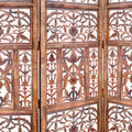 Handcrafted 3 Panel Mango Wood Screen With Cutout Filigree Carvings, Brown Brown Solid Wood Mdf