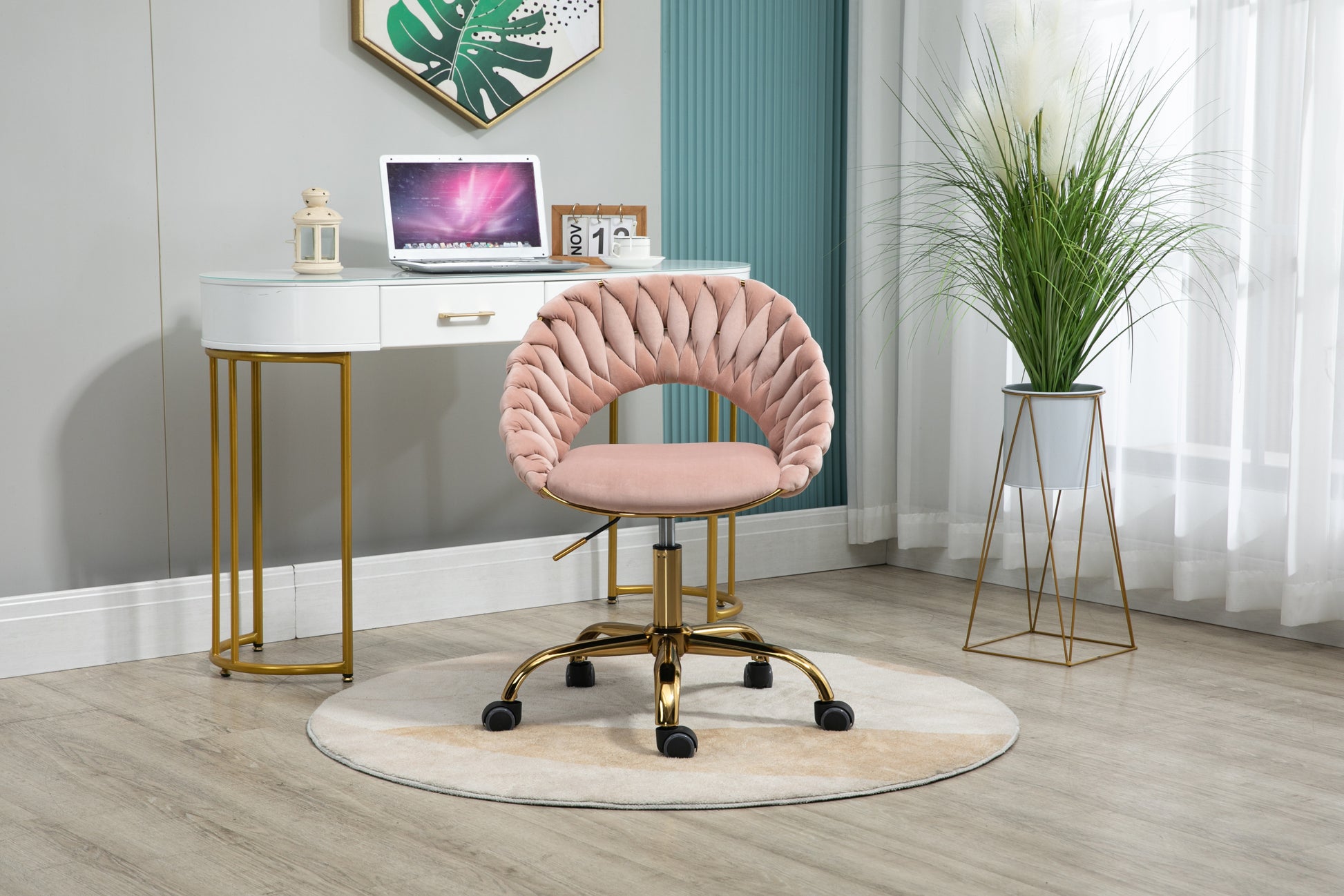 Coolmore Computer Chair Office Chair Adjustable Swivel Chair Fabric Seat Home Study Chair Pink Polyester