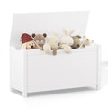 Kids Wooden Toy Box Storage With Safety Hinged Lid For Ages 2 White White Mdf