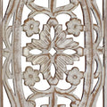 Rectangular Mango Wood Wall Panel Hand Crafted With Intricate Carving, White And Brown Brown White Metal & Wood