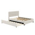 Queen Upholstered Platform Bed With Twin Size Trundle And Two Drawers, Beige Queen Beige Upholstered