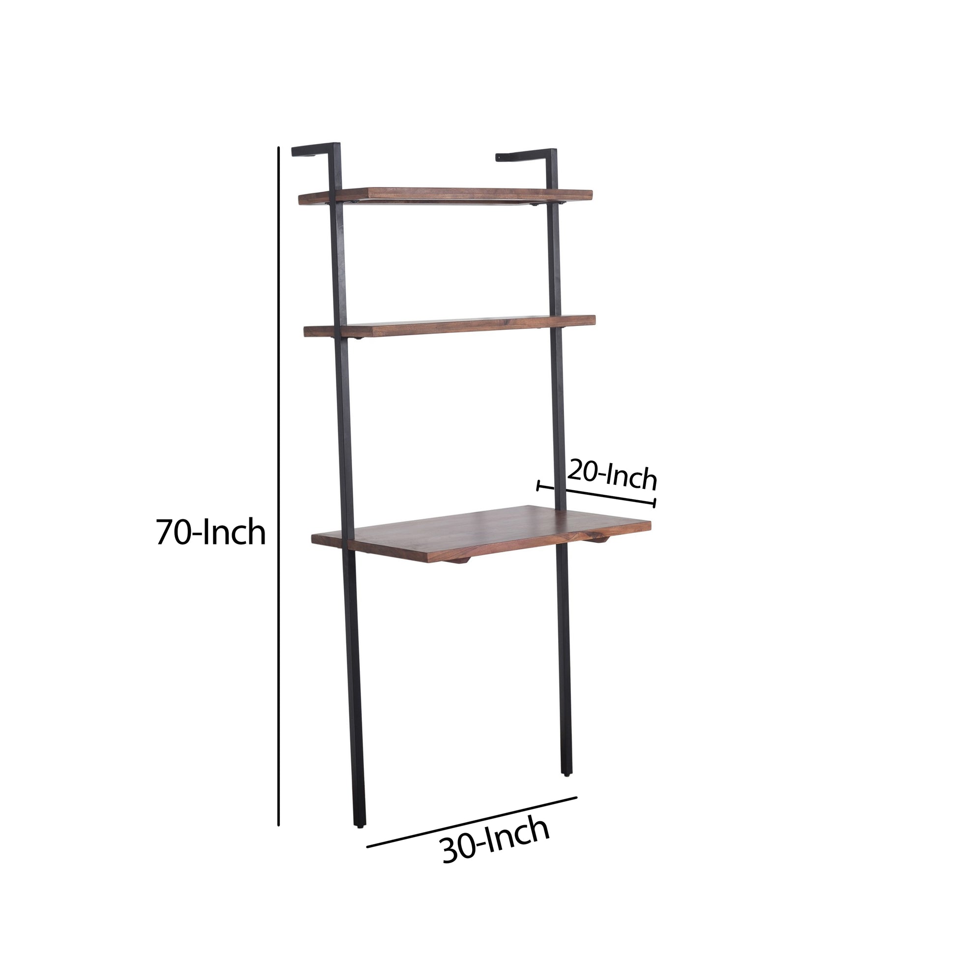 Industrial 3 Tier Mango Wood Ladder Storage Wall Shelf With Tubular Frame, Brown And Black Walnut Black Metal & Wood