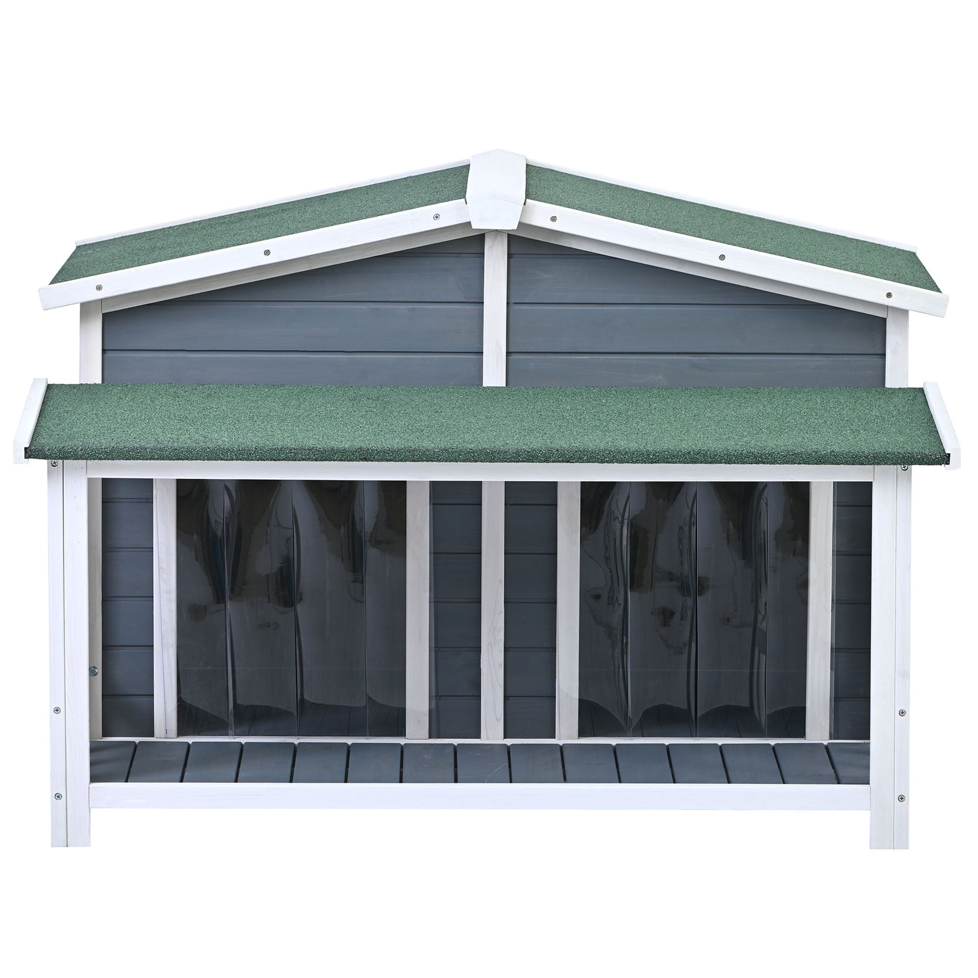 47.2" Large Wooden Dog House Outdoor, Outdoor & Indoor Dog Crate, Cabin Style, With Porch, 2 Doors, Gray And Green Gray Outdoor Kennel Medium 26 40 Lbs Solid Wood