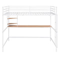 Full Metal Loft Bed With Desk And Shelve, White White Metal