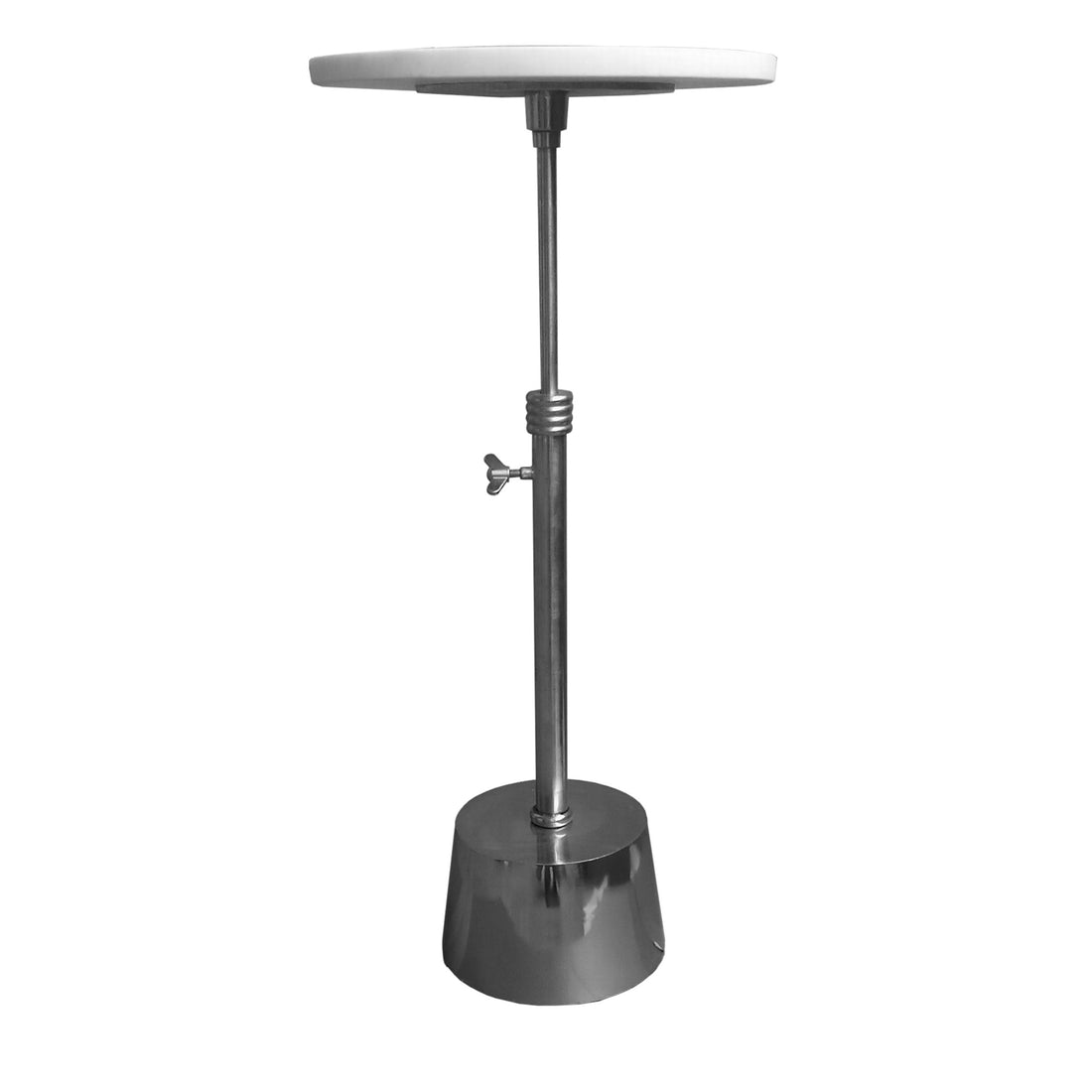 Aluminum Frame Round Side Table With Marble Top And Adjustable Height, White And Silver White Aluminum