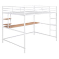 Full Metal Loft Bed With Desk And Shelve, White White Metal