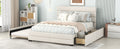 Queen Upholstered Platform Bed With Twin Size Trundle And Two Drawers, Beige Queen Beige Upholstered