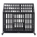 Heavy Duty Dog Cage Pet Crate With Roof Black Carbon Steel