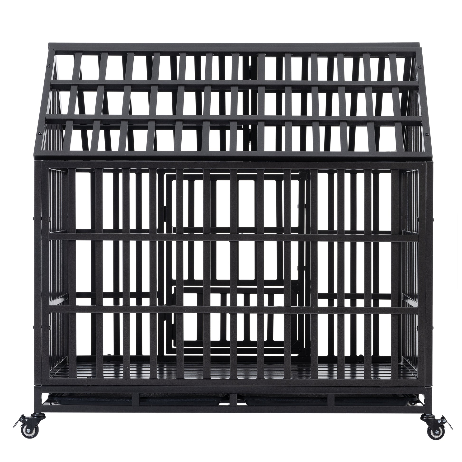 Heavy Duty Dog Cage Pet Crate With Roof Black Carbon Steel