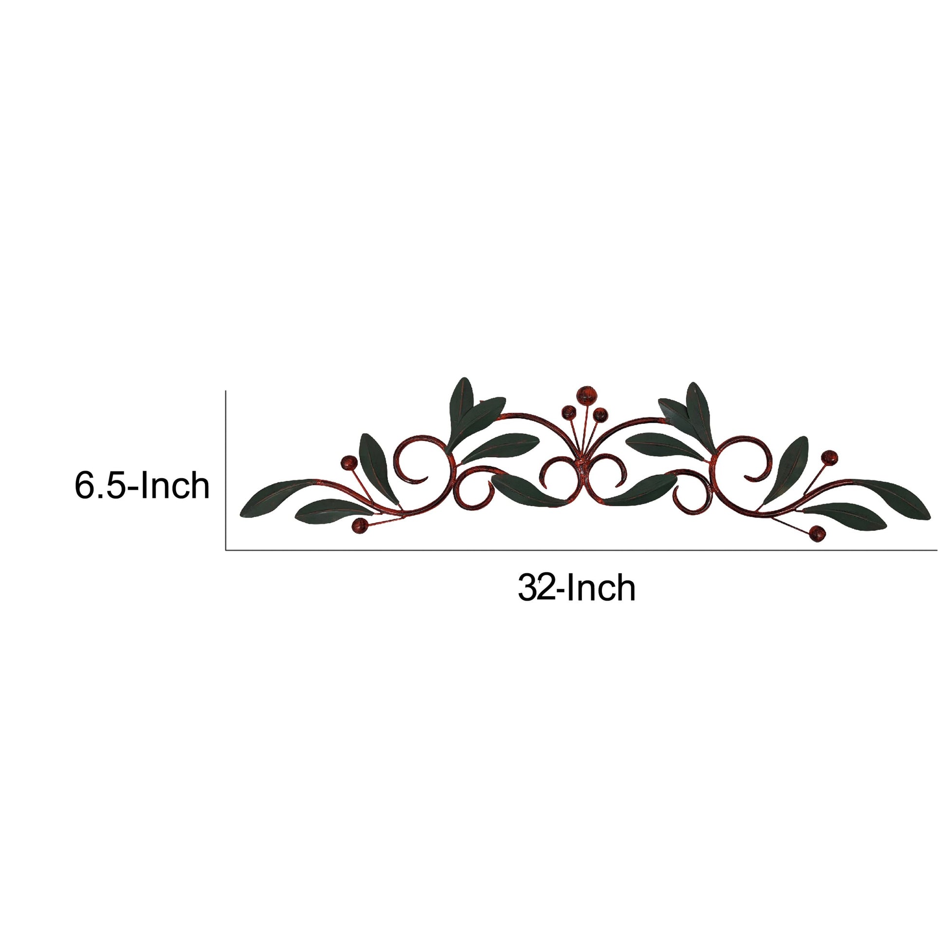 32 Inch Olive Branch Metal Wall Decor, Green And Brown Green Metal