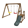 Wood Swing Set For Backyard, 2 In 1 Outdoor Swing Set With Slide, Climbing Rope Ladder Kids Backyard Playset Natural Solid Wood