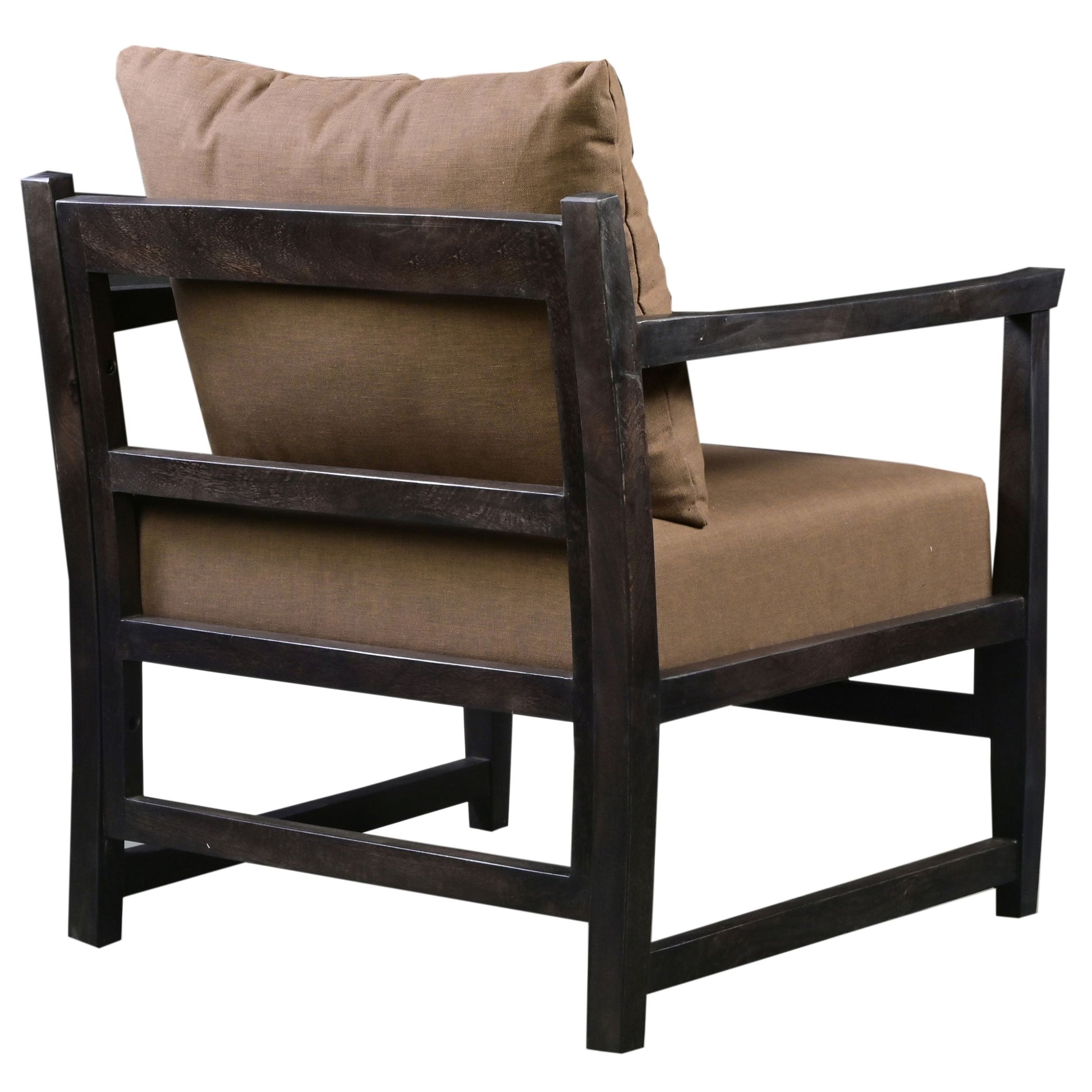 Malibu 27 Inch Handcrafted Mango Wood Accent Chair, Fabric, Pillow Back, Open Frame, Brown Brown Solid Wood