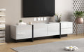 White & Black Contemporary Rectangle Design Tv Stand, Unique Style Tv Console Table For Tvs Up To 80'', Modern Tv Cabinet With High Gloss Uv Surface For Living Room. White 80 89 Inches Particle Board