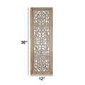 Rectangular Mango Wood Wall Panel Hand Crafted With Intricate Carving, White And Brown Brown White Metal & Wood