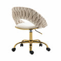 Coolmore Computer Chair Office Chair Adjustable Swivel Chair Fabric Seat Home Study Chair Ivory Polyester