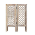 Mesh Cut Out Carved Mango Wood Octagonal Folding Table With Round Top, Antique White And Brown Brown White Solid Wood