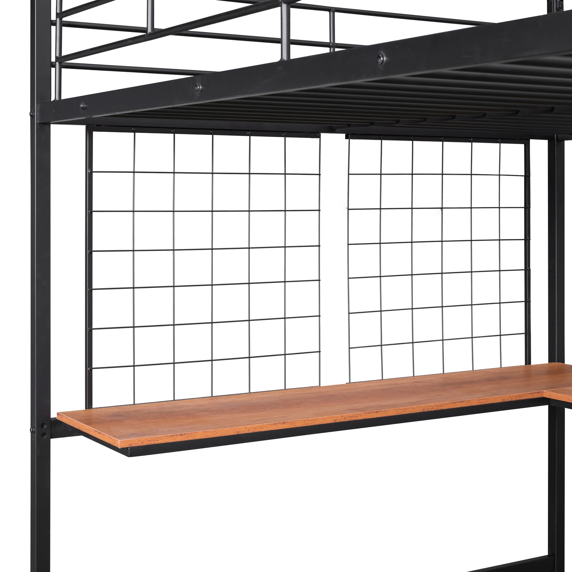 Full Metal Loft Bed With Desk And Metal Grid, Black Black Metal