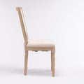 French Style Solid Wood Frame Linen Fabric Square Back Dining Chair,Set Of 2,Cream Cream Fabric Solid Wood Mdf Resin