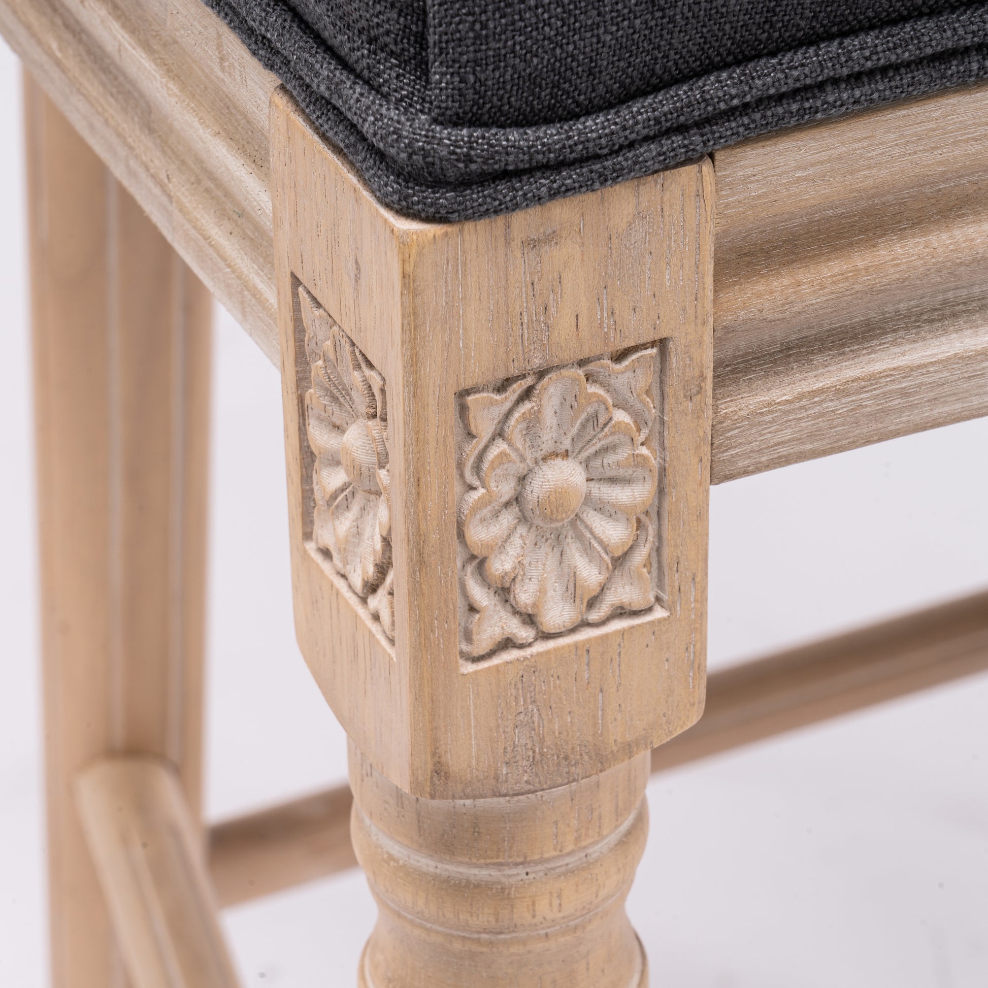 French Country Wooden Barstools Rattan Back With Upholstered Seatingdark Grey Set Of 2 Antique Dark Grey Fabric Solid Wood Mdf