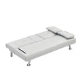 Sofa Bed With Armrest Two Holders Wood Frame, Stainless Leg, Futon White Pvc White Leather 2 Seat