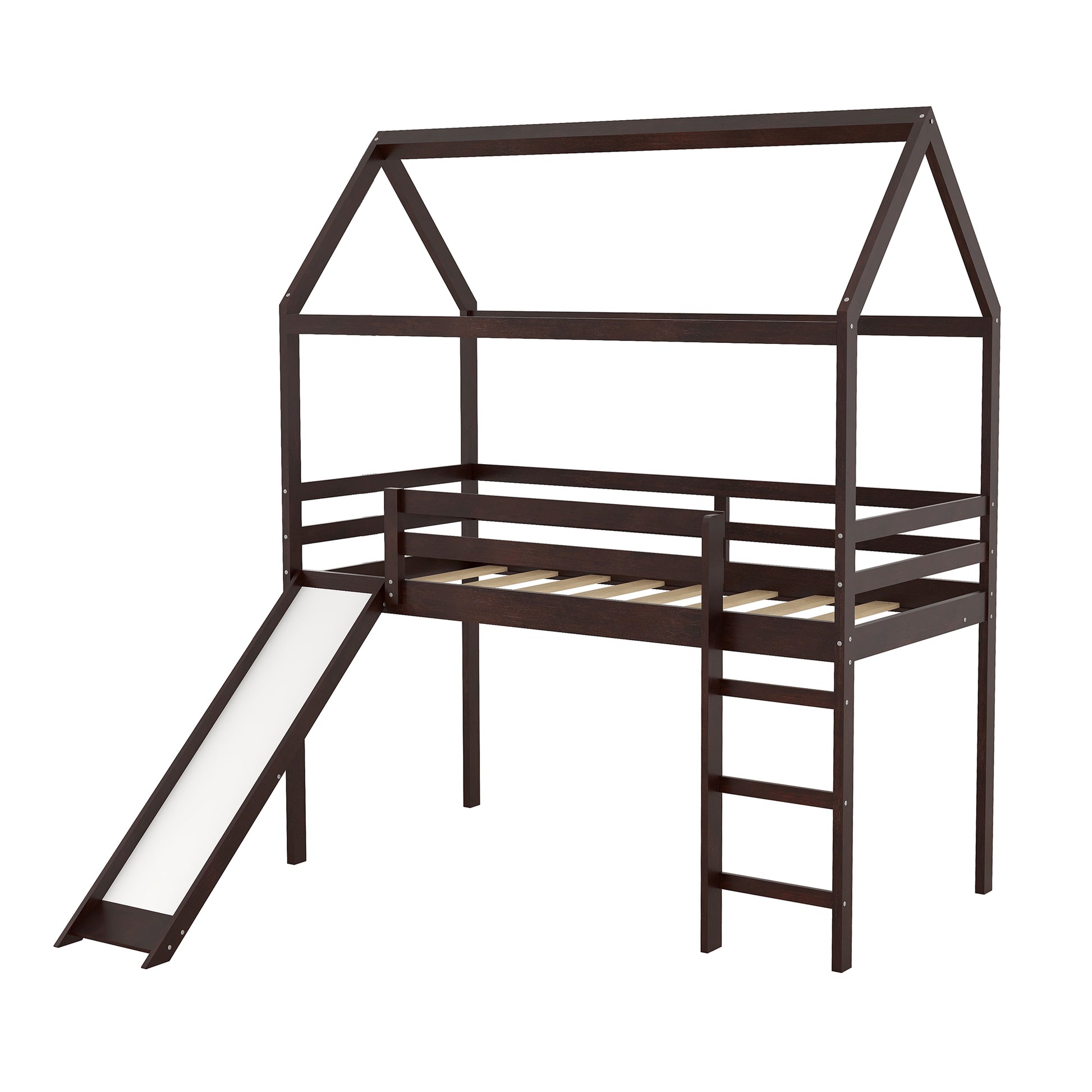 Twin Loft Bed With Slide, House Bed With Slide,Gray Old Sku :Wf286245Aap Twin Espresso Solid Wood