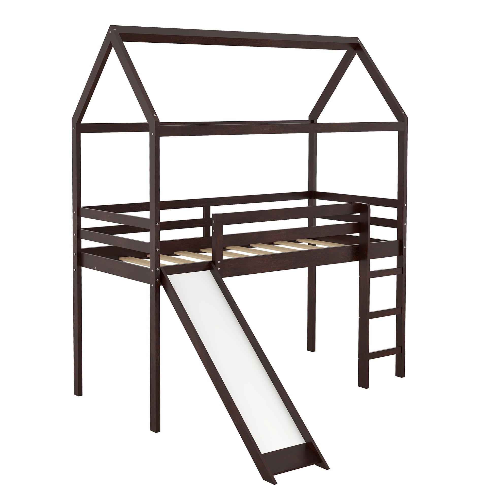 Twin Loft Bed With Slide, House Bed With Slide,Gray Old Sku :Wf286245Aap Twin Espresso Solid Wood