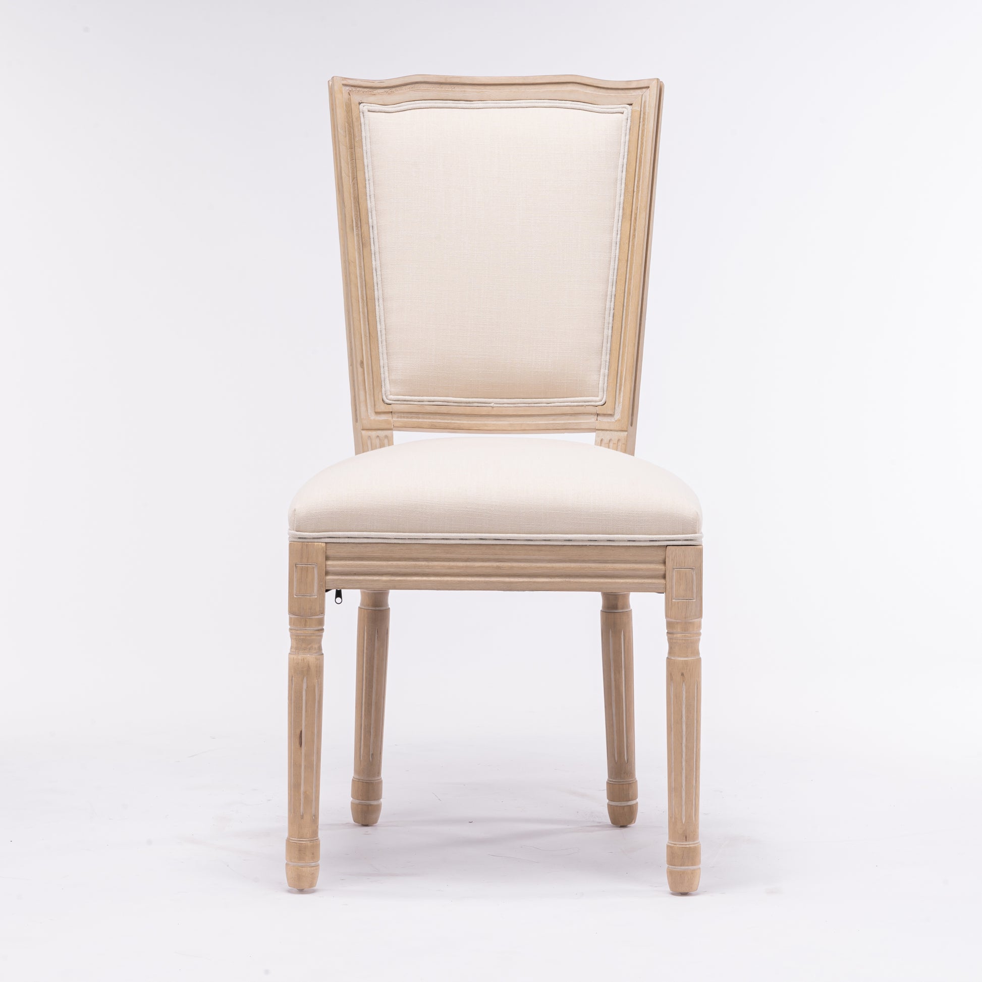 French Style Solid Wood Frame Linen Fabric Square Back Dining Chair,Set Of 2,Cream Cream Fabric Solid Wood Mdf Resin