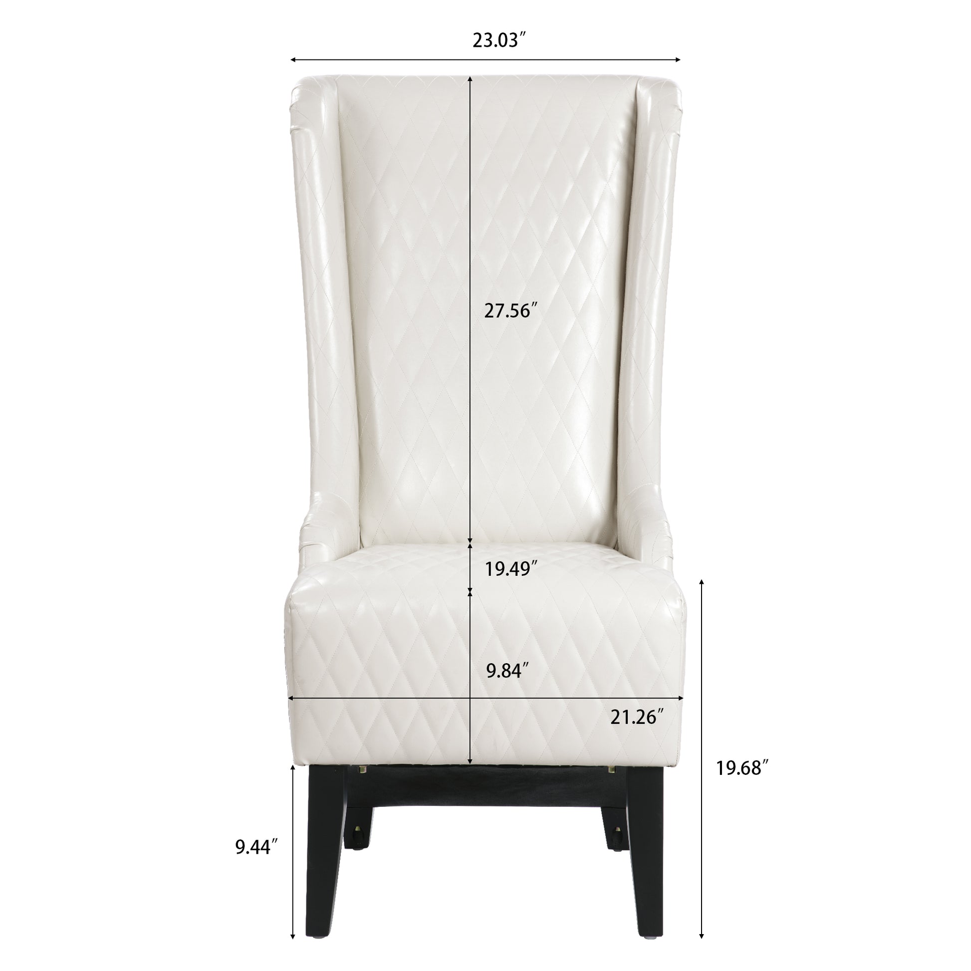 23.03" Wide Faux Leather High Back Accent Chair, Comfy High Wingback Chair, Living Room Chair With Soft Padded & Wooden Legs, Modern Side Chair For Living Room, Bedroom, White White Pu