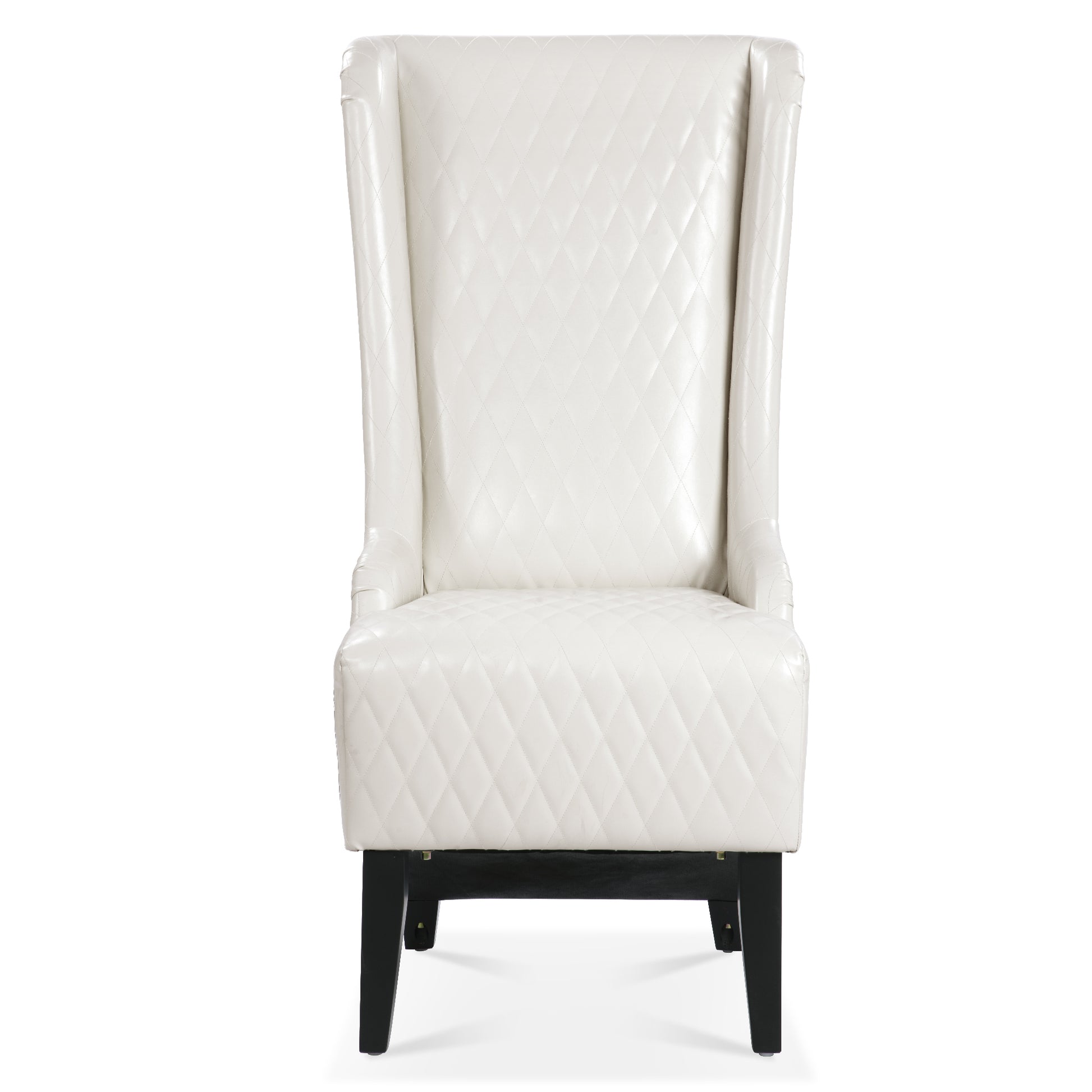 23.03" Wide Faux Leather High Back Accent Chair, Comfy High Wingback Chair, Living Room Chair With Soft Padded & Wooden Legs, Modern Side Chair For Living Room, Bedroom, White White Pu