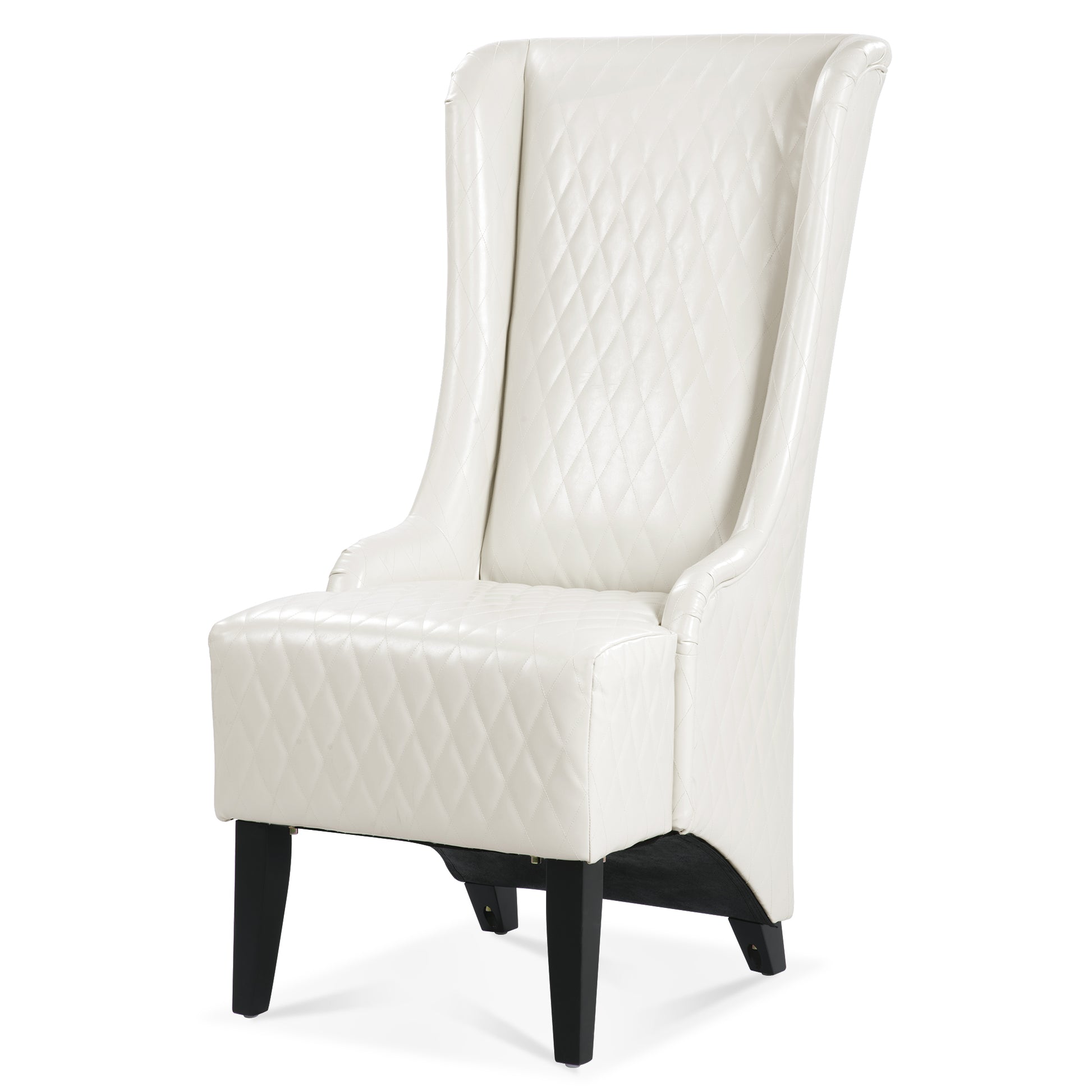 23.03" Wide Faux Leather High Back Accent Chair, Comfy High Wingback Chair, Living Room Chair With Soft Padded & Wooden Legs, Modern Side Chair For Living Room, Bedroom, White White Pu