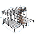 Metal Twin Over Twin & Twin Bunk Bed, Triple Bunk Bed With Storage Shelves Staircase, Black Twin Black Metal & Wood
