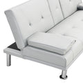 Sofa Bed With Armrest Two Holders Wood Frame, Stainless Leg, Futon White Pvc White Leather 2 Seat