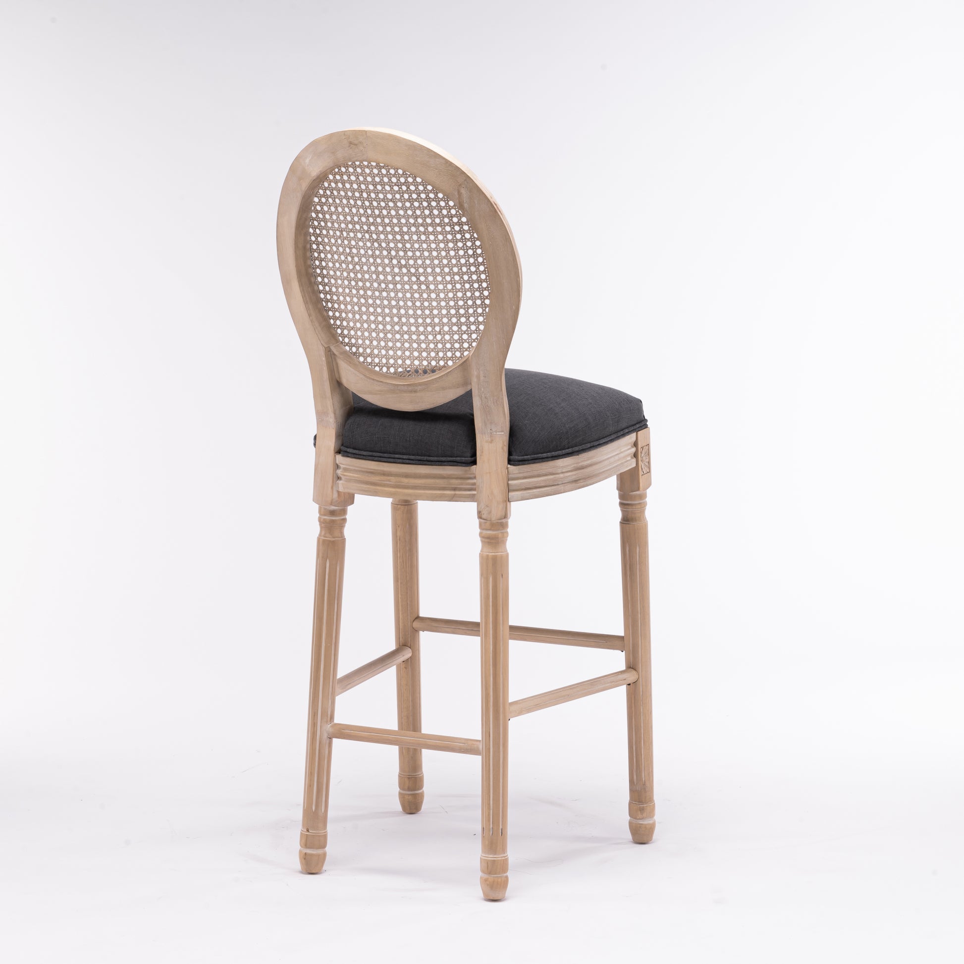 French Country Wooden Barstools Rattan Back With Upholstered Seatingdark Grey Set Of 2 Antique Dark Grey Fabric Solid Wood Mdf